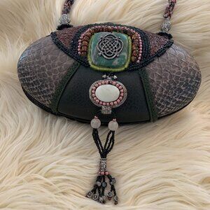 Mary Frances Designer Leather, Beaded Shoulder Bag